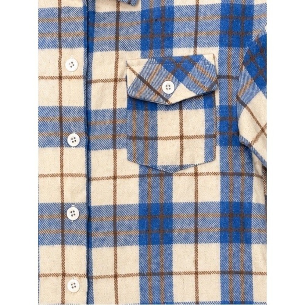 SHEIN Kids Blue Plaid Flannel Button Up Shirt Size 14/16 Youth - Picture 5 of 9
